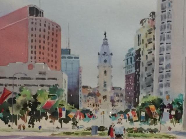 Outside of Logan Square, Watson, Watercolor
