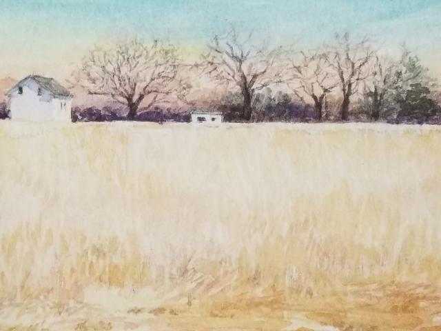 White Farmhouse, Watercolor, Susannah Hart Thomer